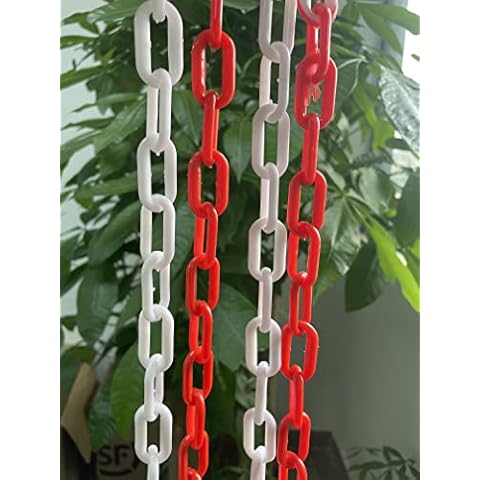 Plastic Chain Barriers 25M,High Visibilty Red and White Link Chain for Warning Safety Parking Space, Crowd Control, Traffic, Queuing Line Cover