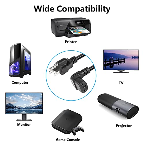 Cerrxian 3.93 Ft 18Awg Nema 5-15P To Up Angle Iec 320 C13 Computer Power Cord,10A/250V, 3 Prong Wire Usa Standard Ac Power Supply Cord For Pc Tv Monitor Printer #TOP6