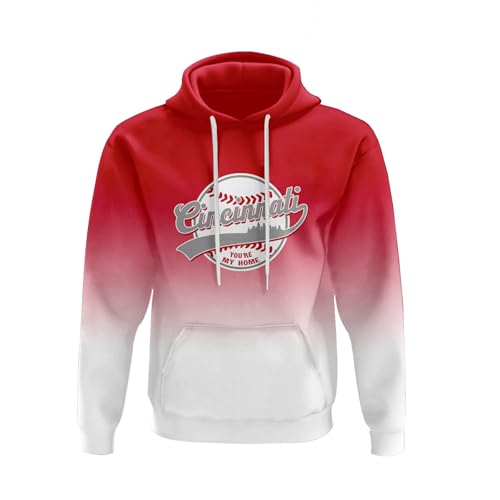 Baseball Gradient Hoodies Pullover YOU'RE MY HOME Hooded Sweatshirts Apparel for Baseball Fans Gift Men XL Red White