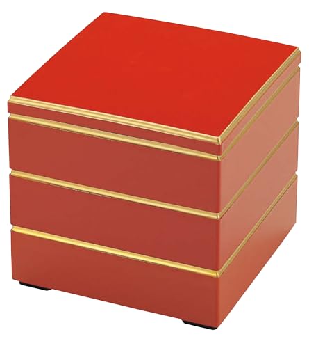割烹漆器 お重箱 7寸?校倉重 朱渕金(内黒)3段 H-158-5A