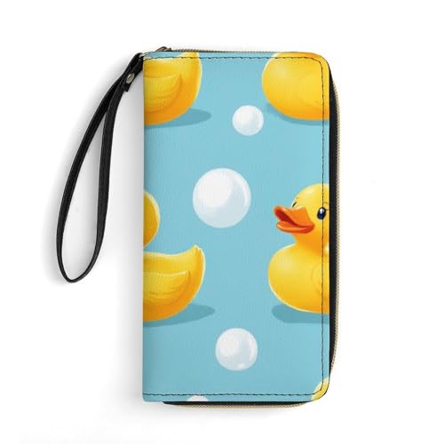 Leather Wallets Large Capacity Card Case, Clutch Wallets Zipper, Ideal for Credit Cards, Rubber Ducky