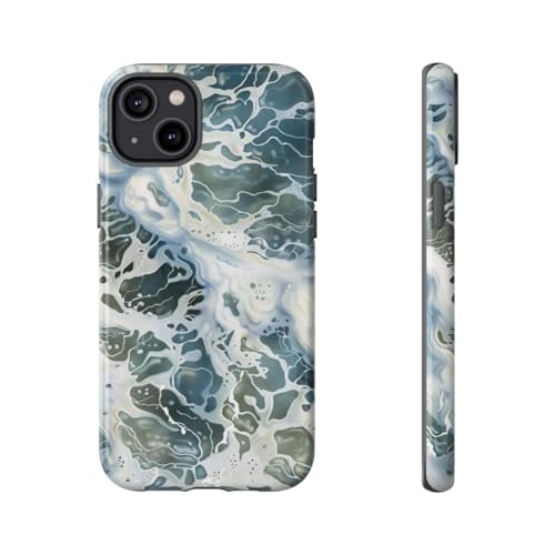 Coque rigide brillante iPhone 14 Plus bleu motif surface d'eau mousseuse idéale en vacances d'été