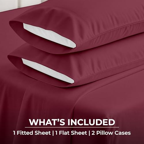 Image of SGI bedding 100% Egyptian Cotton Sheets Full XL Size - 600 Thread Count Sheets Set, Soft, Cooling, 15 inch Deep Pocket, Luxury Hotel Bedding, Breathable, Durable - Burgundy