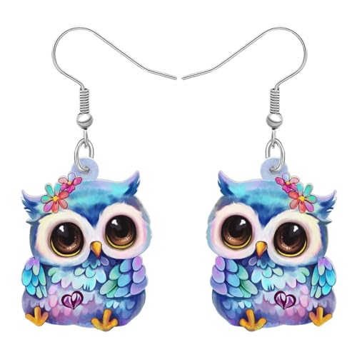BONSNY Boucles d'oreilles Pendantes Goutte en Acrylique Mignon Hibou Amusant Oiseaux Bijoux pour les Femmes Oiseaux Amoureux Charms (Ciel)