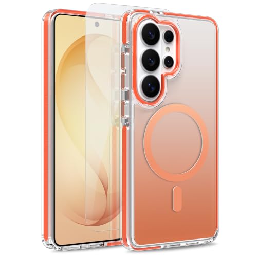 Image of Magnetic Case for Samsung Galaxy S26 Ultra [Compatible with Magsafe] [Anti-Yellowing] [1 Screen Protector] Slim Clear Iridescent Case for Galaxy S26 Ultra 6.9 inch, Orange