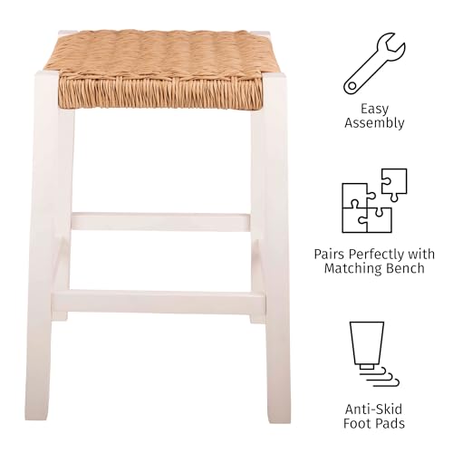 Butaco de bar Newport con asiento tejido a mano en cuerda - Butaco de altura de mostrador de 24 pulgadas para cocina, bar o comedor - Butacos de madera de Alaterre Furniture (Blanco) miniatura 4