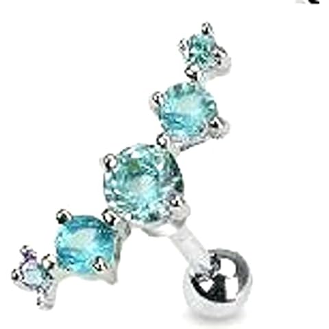316L Surgical Steel Journey Curve 5 Gems Tragus/Cartilage Piercing Stud 6g 1/4" Cover