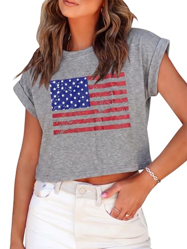 Image of Womens Crop Tops Summer Roll Cap Sleeve Cropped Tshirt Loose Fit Basic Tees