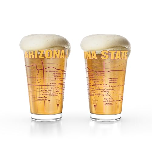 Greenline Goods Arizona State University Sun Devils College Pint Beer Glasses (Set of 2), 16 oz – Full-Color Logo + Campus Map