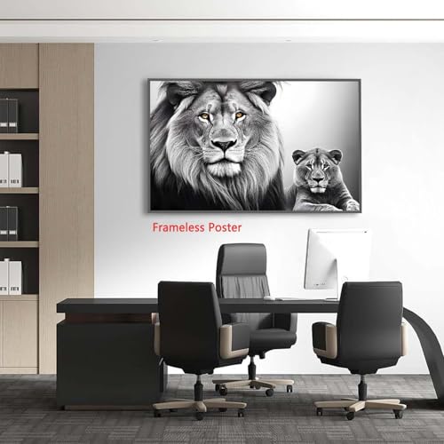 Black and White Animals Couple Wall Art Lion Lioness Pictures Wall Decor Black Lioness Picture African Lion Painting Wild Animal Pictures Black and White Painting Wall Poster 16x24in No Frame by BACKYMRJCART - Used condition - Image 3