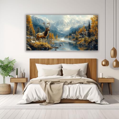 Lienzo de paisaje de montaña y lago en otoño dorado de 30x60cm 3