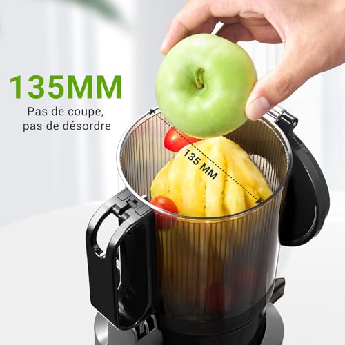 AMZCHEF 250W Extracteur de jus lent automatique Vos mains libres avec triple filtre, Ouverture de 135 mm et capacité de 1,8 L Extracteur de jus de fruits et légumes entiers - Gris – Image 4