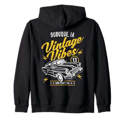 Dubuque Iowa USA Vintage Vibes - Coche clásico envejecido Sudadera con Capucha