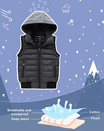 Wantdo Big Kids Boys' Puffer Winter Vest Hooded Water-Resistant Fleece-Lined Sleeveless Jacket Warm Dark Gray 14-16 #TOP5