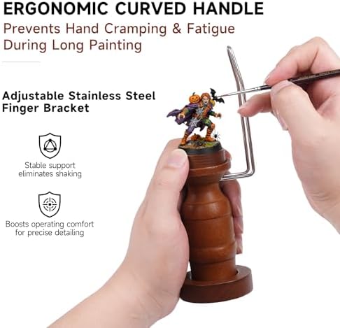 Miniature Painting Handle Golden Maple Paint Holder 360° Rotating Miniature Painting Tool for Models Fantasy Figurines with 6 Interchangeable Bases - 5