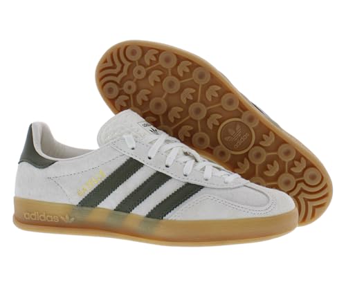 Image of adidas Gazelle Indoor Suede Womens Shoes Size 11, Color: Cloud White /Olive Strata /Gold Metallic