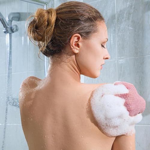 Image of CVNDKN 1 Pair Exfoliating Gloves,Shower Glove for Women Men,Wash Gloves for Shower,Deep Cleansing Exfoliating Mitt Bath Glove Wash Dead Skin Remover Exfoliate Body Scrubber (Pink)