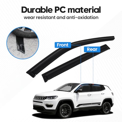 Image of Compass Rain Guard - Window Visors for Jeep Compass 2017-2025 2026, Out-Channel Side Window Rain Guards for Compass Accessories, 4PCS, Black, Car Accessories