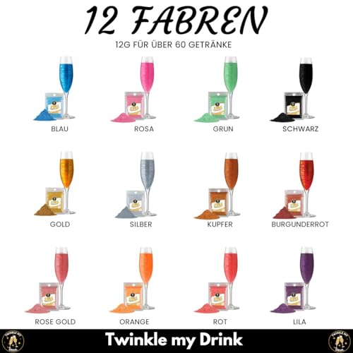 Twinkle my Drink® Essbarer Glitzer für Getränke Pink - Gender Reveal Party Deko Mädchen - Rosa Glitzer essbar für Sekt & Likör - vegan, geschmacksneutral - 12g für über 60 Getränke…