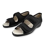 JOMIX Sandalias Mujer Verano Cómodas con Cierre Ajustable Zapatillas Ajustables para Personas Mayores Pantuflas Abiertas Ligeras para Casa Uso Diario Negro 39