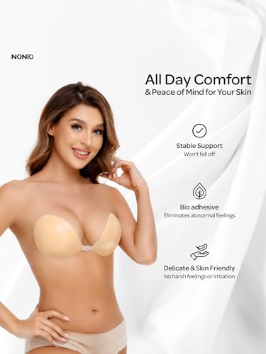 Image of NONIO Adhesive Bra Strapless Sticky Invisible Push up Reusable Silicone The Best Off Backless Viscous for Women