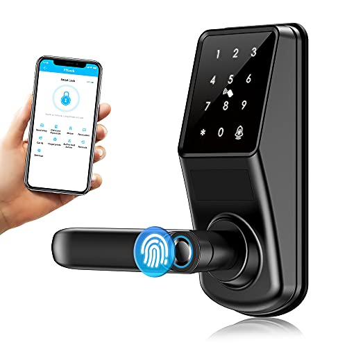 Smart Lock,Bluetooth Smart Door Lock,Keyless Entry Door Lock with Handle,Biometric Lock with Fingerprint|Free App|IC Card|Key|Code Door Lock Electronic Door Locks for Front Door Home Apartment Airbnb