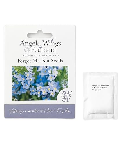 Memorial Forget Me Not Seeds – Seed Envelopes with 1000 Seeds – Sentimental Forget Me Not Gifts – Blooming Blue Flowers – Indoor or Outdoor Plants – Angels Wings & Feathers