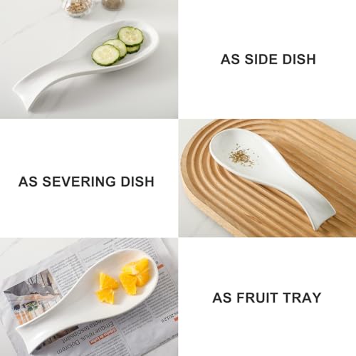 Image of Hasense Spoon Rest for Stove Top, Cooking Spoon Holder for Kitchen Counter, Porcelain Dishwasher Safe Utensil Rest for Spatula, Ladle and Tong, Modern Classic Kitchen Coffee Bar Decor, White