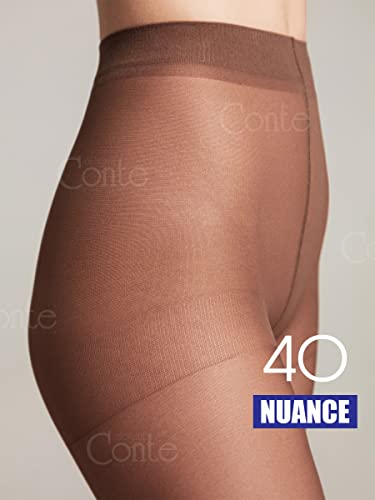 Conte elegant matte Damenstrumpfhose mit Seideneffekt - NUANCE 40 DEN - verstärkte Feinstrumpfhose Damen Strumpfhose extrem elastisch - Farbe Mocca Größe 3