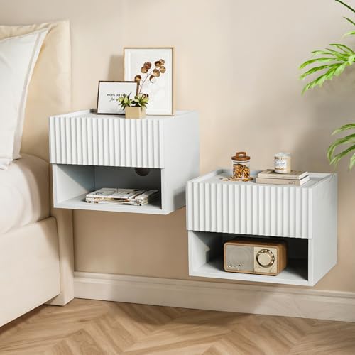 Floating Nightstand Bedroom Bedside Table - Wood Night Stand Set ...