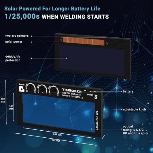 Image of 【HD Shade 5-13】 Adjustable Auto Darkening Welding Lens 2x4 1 /4, Solar Energy Welding Lens, True Color Blue Welding Lens, Welding Lens Replacement for Standard Welding Hoods and Welding Helmets