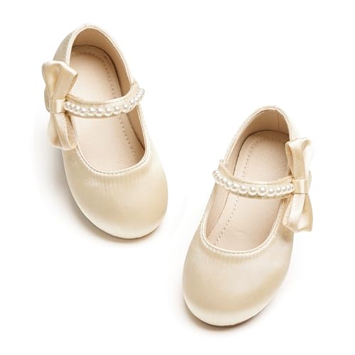 Image of PHIRAMIN Toddler Flower Girl Glitter Dress Shoes Little Girl Ballet Flats Bow Wedding Party