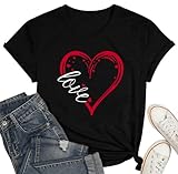 Womens Valentines Shirts Cute Love Heart Tshirts Funny Teen Girl's Valentine's Short Sleeve