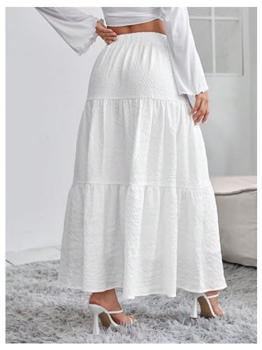 Milumia Women's Flowy Flared Ruffle Maxi Skirt Textured Elastic Waist Swing Tiered A-Line Pleated Long Skirts3