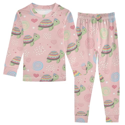 Pajama Sets Long Sleeve Turtles with Colorful Shells Pattern Soft Comfy Sleepwear 2 Piece PJS 3-8T