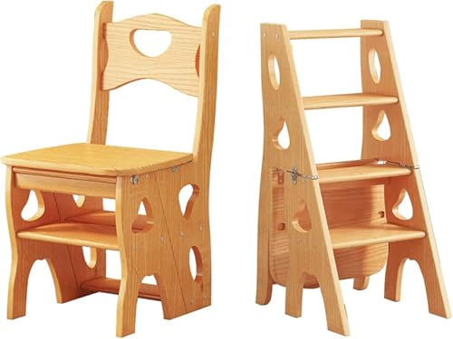 Silla de escalera plegable de madera con 4 peldaños y taburete multifuncional para biblioteca 2