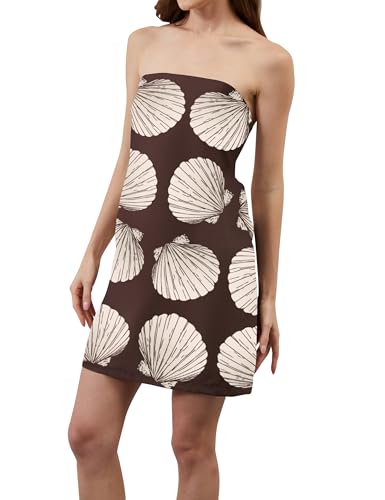 Women Strapless Tube Mini Dress Summer Casual Boho Floral Print Sleeveless Backless Going Out Beach Short Dress3