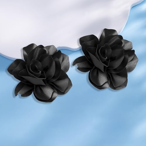 Image of 2Pcs 5in Dainty Satin Fabric Flower Brooch Extra Large Rose Camellia Flower Brooches Lapel Pins for Women Wedding Party Dance Banquet Clothes Jewelry Accessories