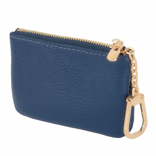 Image of Full Grain Leather Coin Purse with Key Chain - Small Change Purse Keychain Card Holder Keychain Pouch Small Keychain Wallet for Women and Men (Navy Blue), LA-2312