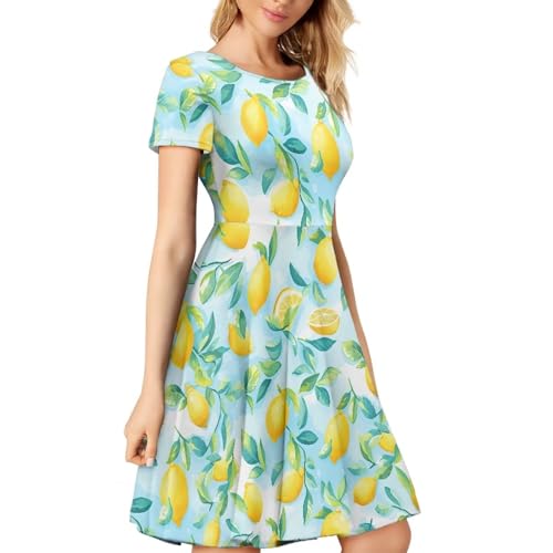 Image of AFPANQZ Womens Casual Summer Lightweight Vintage Dress Short Sleeve Midi Dress Knee-Long Luxury Formal Dress