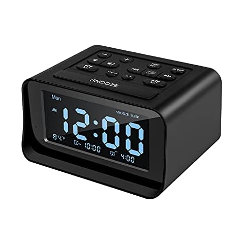 Radio despertador con doble alarma, despertador digital con 2 puertos de carga USB, regulable 0-100%, temporizador de sueño FM, 6 sonidos de volumen, termómetro interior, función repetidora (negro) Cover
