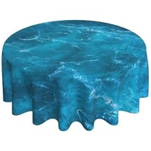 YETTA YANG Ocean Waves Teal Turquoise Blue Waterproof Picnic Patio Party Round Table Cloth Cover Decorations Fabric 60 Inch Circular Tablecloth for 20-47 Inch Home Dining Room Kitchen Decor
