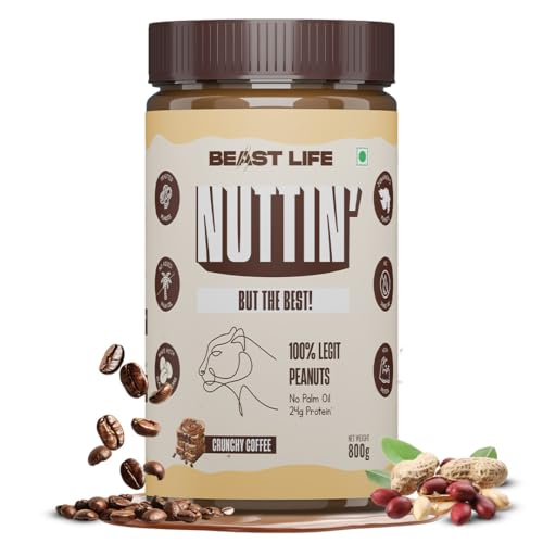 Image of BeastLife Crunchy Coffee Peanut Butter | 24.5 G Protein | 800 gm | 100% Peanuts, High Protein | Zero Palm Oil | Non‑GMO Nut Butter | Fitness-Friendly Spread | Zero Cholesterol