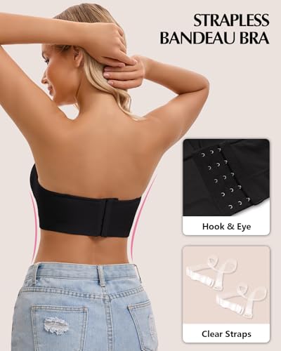 Image of Strapless Bra for Women Bandeau Bras Seamless Wireless Padded Tube Top T Shirt Bra