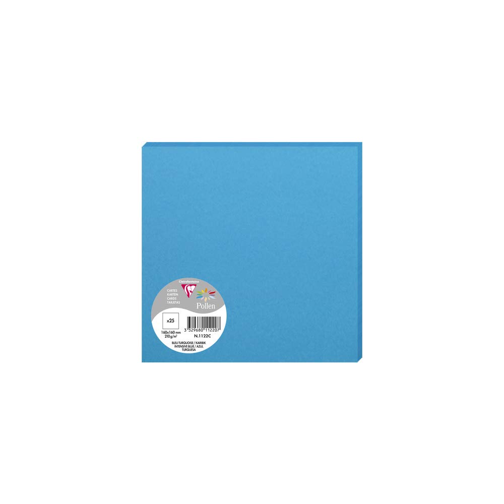 Clairefontaine 1122C Pack of 25 Plain Cards Square Format 16x16cm 210gsm Intensive Blue Invitation Correspondence Cards Pollen Range Smooth Premium Paper