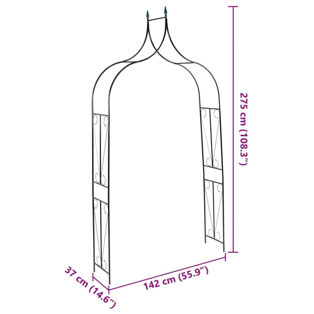 Arco per rose verde scuro, 142 x 37 x 275 cm, in ferro