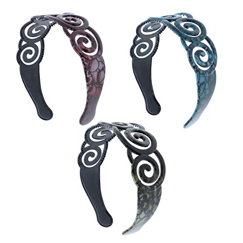 2 inch Wide Plastic Curl Headband - Set of 3-Green Navy Red