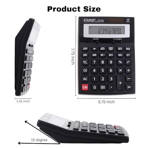Image of 12-Digit Desktop Calculator with 120 Steps Check & Correct, Large Display & Big Keys, Battery Powered Basic Business Office Adding Machine for Home, School & Professionals, Black