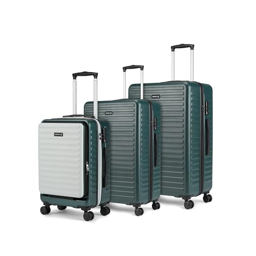 Image of THE ASSEMBLY Set Of 3 Polycarbonate Luggage-Check In Suitcases (75Cms, 65Cms) & Cabin Spinner Trolley Bag 55 Cms Premium Hardsided Suitcase Set (Dual Green)