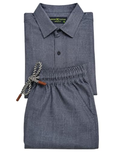 Image of Men's Premium Linen Co-Ord Set | Regular Fit Full Sleeve Solid Shirt with Drawstring Trouser | Breathable Linen Casual Outfit for Summer, Travel, Beach, Vacation & Daily